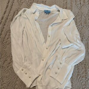 White Button Down Shirt with Collar and Long Sleeves